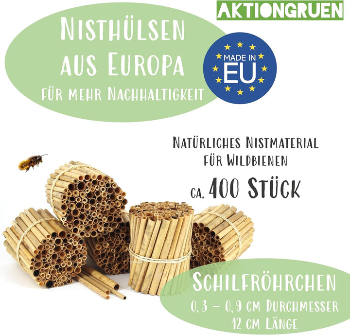 Schilfröhrchen für Insektenhotels, Länge 12 cm, Durchmesser 3-10 mm, ca. 400 Stück, Röhrchen aus der