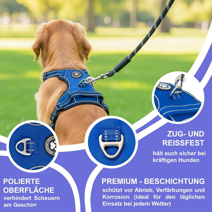 Reichstadt Pets Hundegeschirr Kleine Hunde 25RSP083 Blue S | Verstellbares No-Pull Geschirr mit Grif