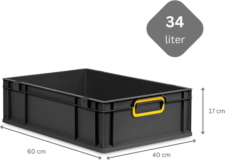 PROREGAL Eurobox NextGen Color | HxBxT 17x40x60cm | 34 Liter | Griffe gelb geschlossen | Schwarz | E
