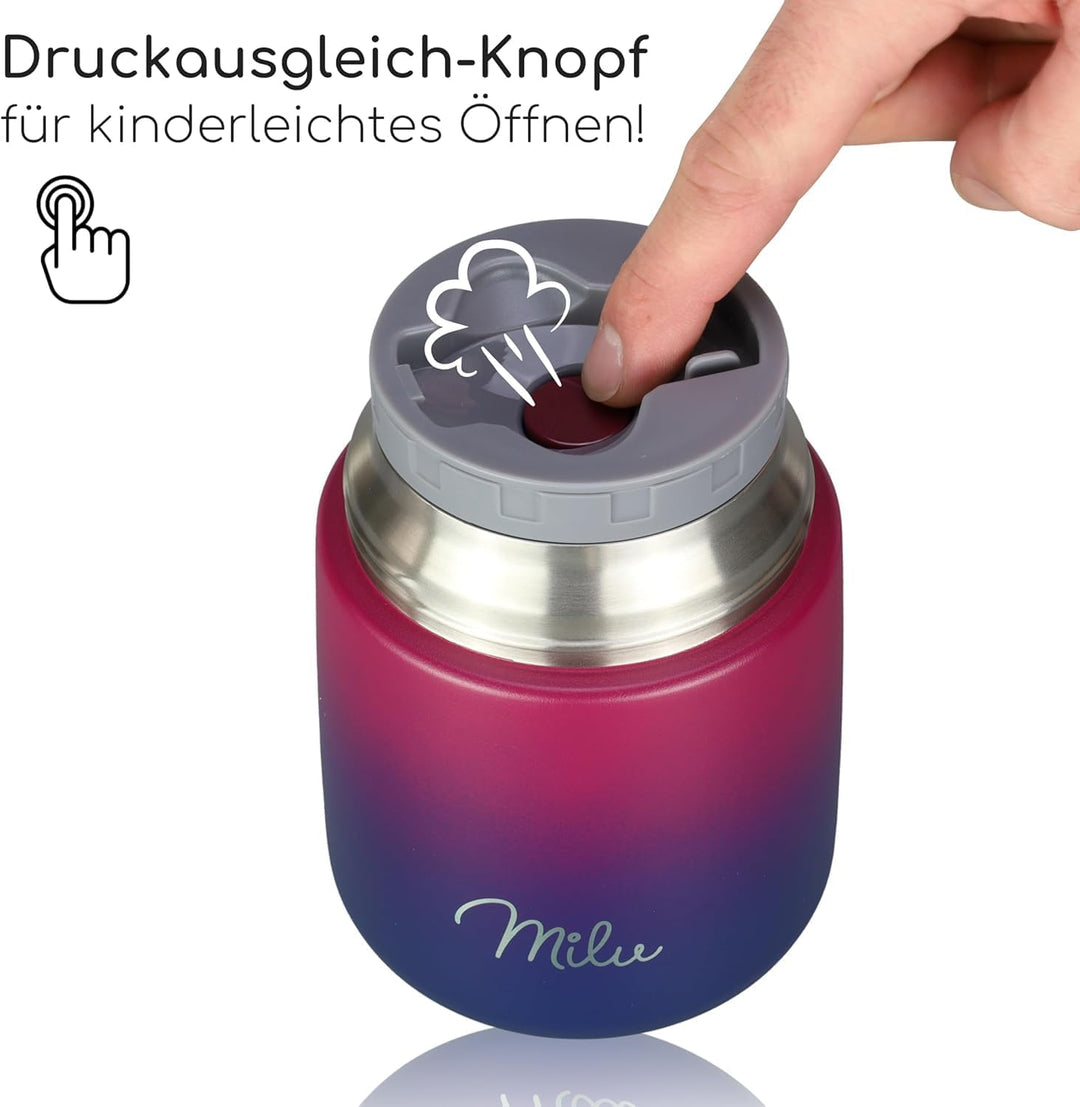 Milu® Thermobehälter für Essen 450ml, Edelstahl, Thermo Lunchbox, Suppenbehälter to go, Thermobox, T