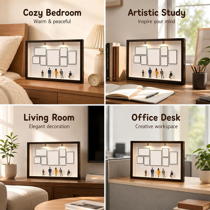 DIY Mini Museum Bilderrahmen Set, Schwarzer Rahmen 22,7x31 | 7 Mini-Fotorahmen, 8 Miniatur-Figuren 2