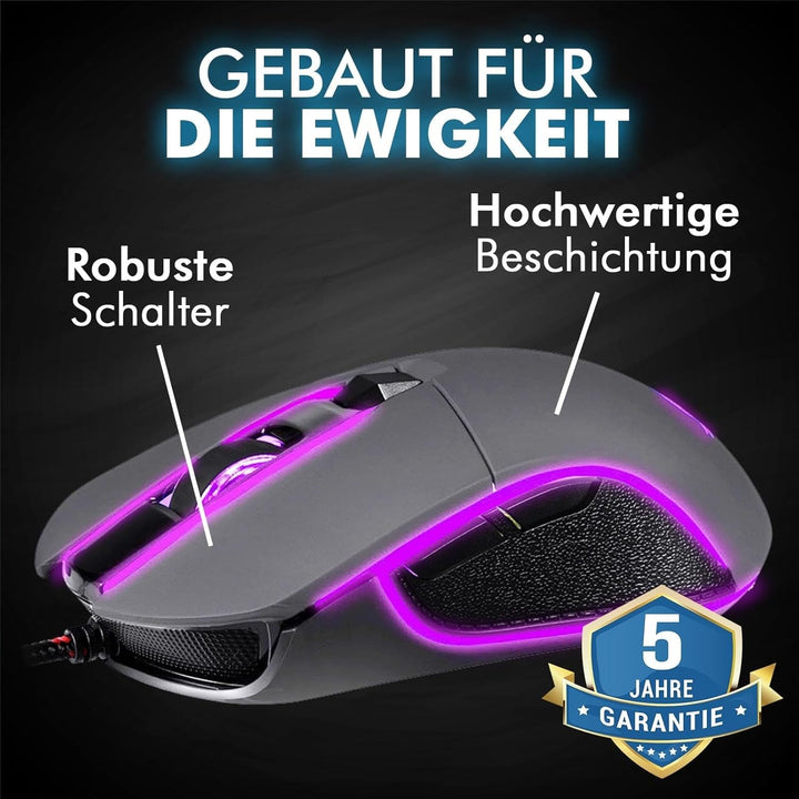 KLIM Aim Gaming Maus RGB Gamer Maus 7000 DPI - Ergonomische RGB Chroma Computermaus mit Kabel für Re