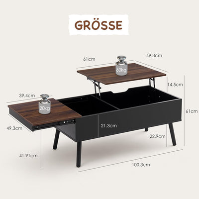 JanflyHome Höhenverstellbarer Couchtisch, Couchtisch mit Höhenverstellbarer Platte Lift Top, 2 Verst