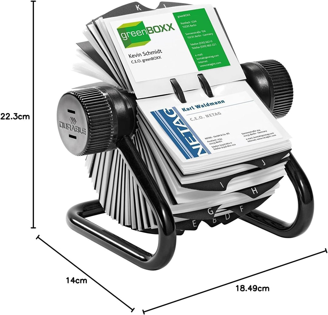 Durable Visifix Rollkartei, für 400 Visitenkarten, Register A-Z, schwarz, 248101 Visitenkarten Schwa