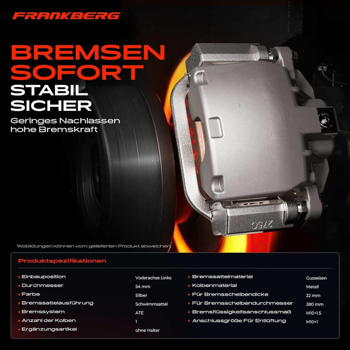 Frankberg Bremssattel Bremszange Vorne Links Kompatibel mit A1 2010-2018 A3 1996-2013 Ibiza IV 2008-