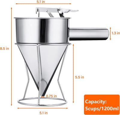 YUNYODA Teigspender, Pfannkuchen Teigspender Edelstahl 600ml Teigportionierer mit Ständer, Pancake P