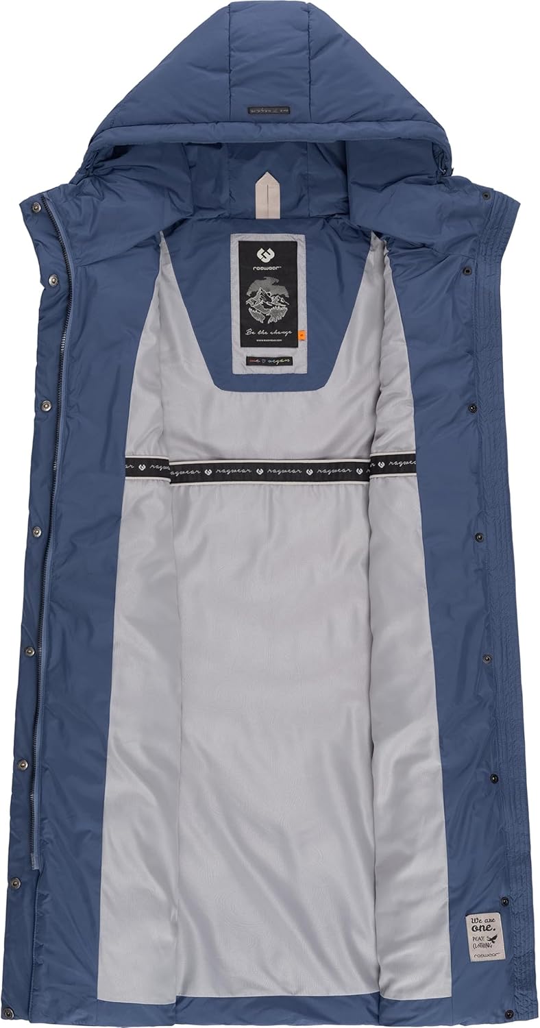 Ragwear Damen warme wasserdichte Winter Steppweste mit Kapuze Suminka Vest XS-6XL, Indigo Blue