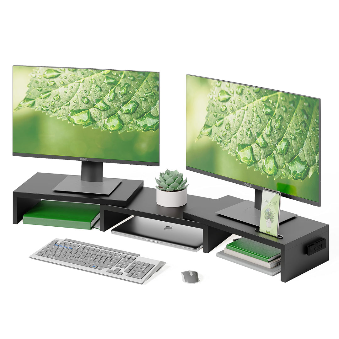 BONTEC Dual Monitor Stand Riser, Desktop Monitorständer mit Smartphone-Halter, Verstellbare Länge un