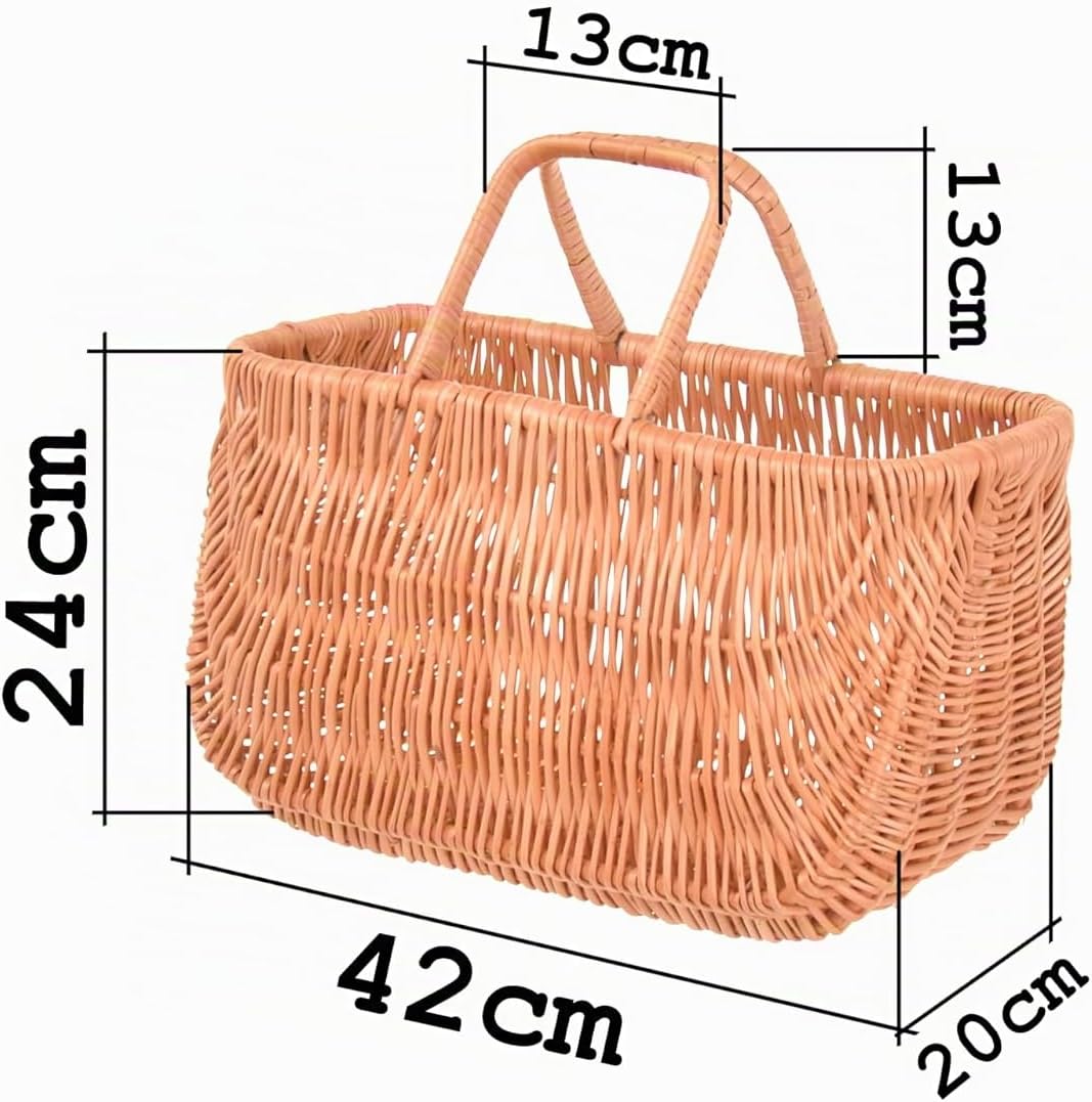 Henkelkorb, Natural Einkaufskorb, Korbtasche aus Weide geflochten, Flechttasche mit Henkel, Picknick