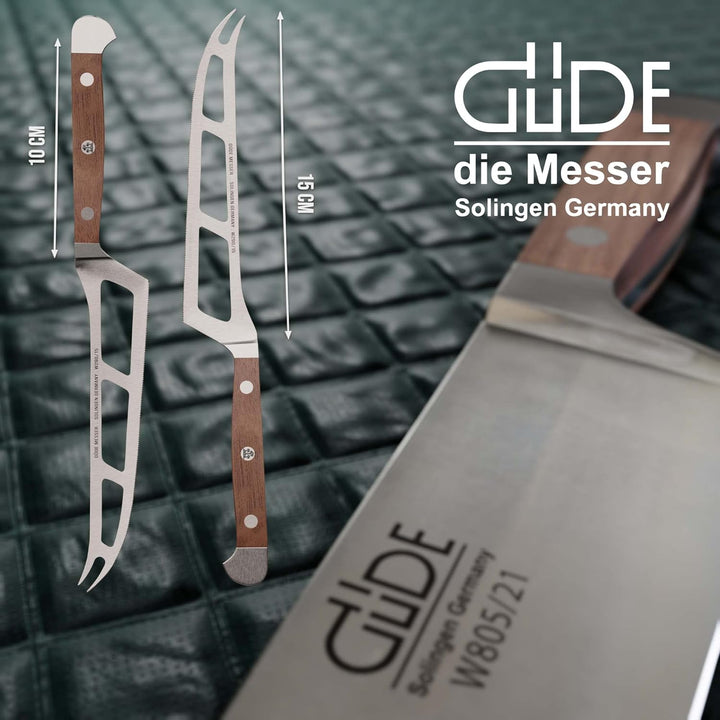 GÜDE Solingen - Weichkäsemesser Käsemesser geschmiedet, 15 cm, Walnussholz, ALPHA WALNUSS, Doppelkro