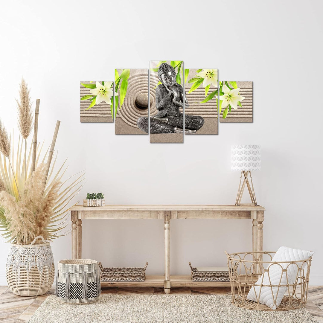 Runa Art Wandbilder Buddha Feng Shui 5 Teilig Bild auf Vlies Leinwand Deko Wohnzimmer Schlafzimmer L