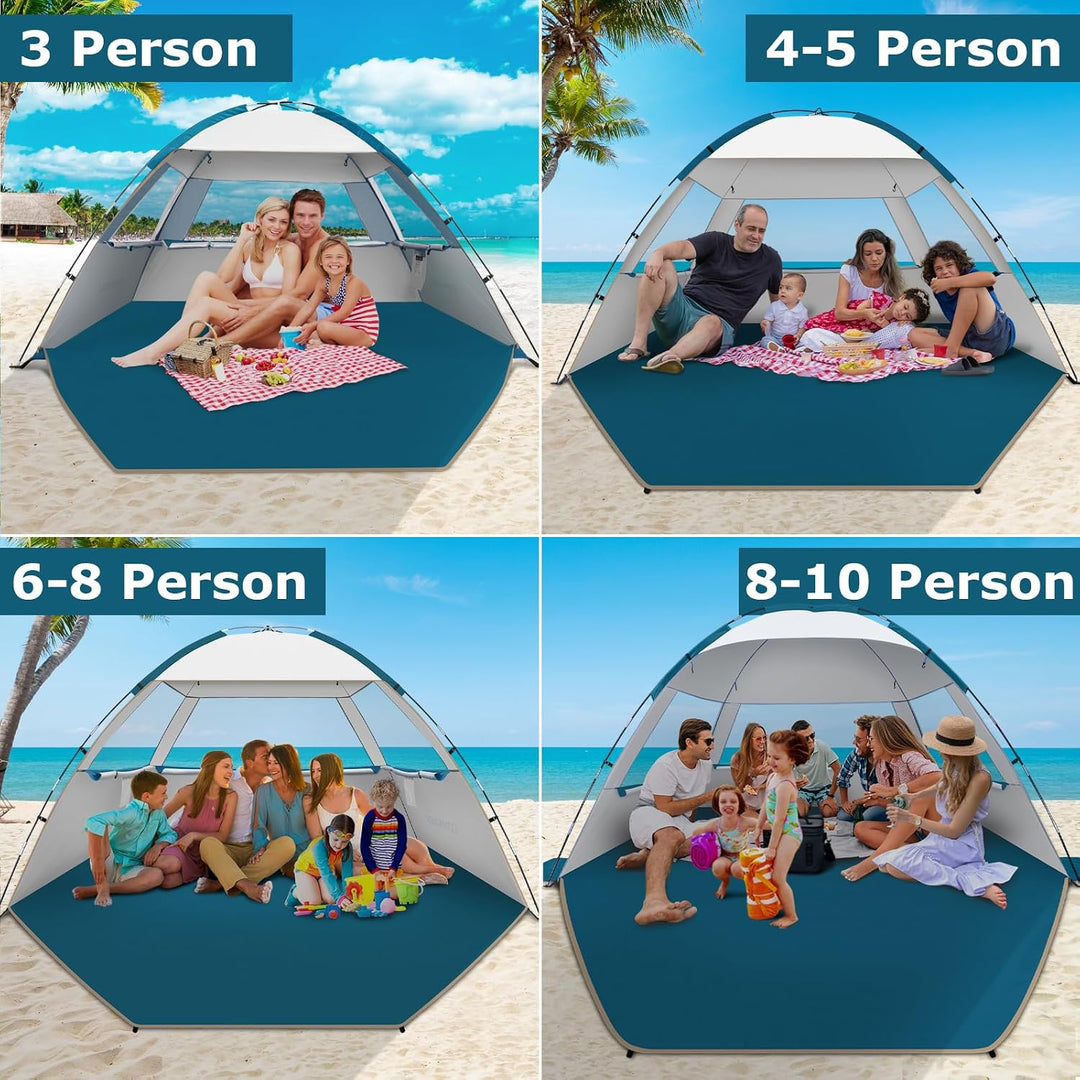 COMMOUDS Strandmuscheln für 4-5 Personen, Tragbarer Strandzelt mit UV-Schutz 50+, Familie Sonnenzelt