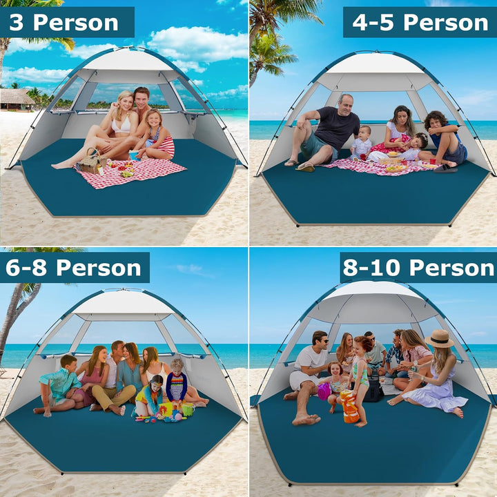 COMMOUDS Strandmuscheln für 4-5 Personen, Tragbarer Strandzelt mit UV-Schutz 50+, Familie Sonnenzelt