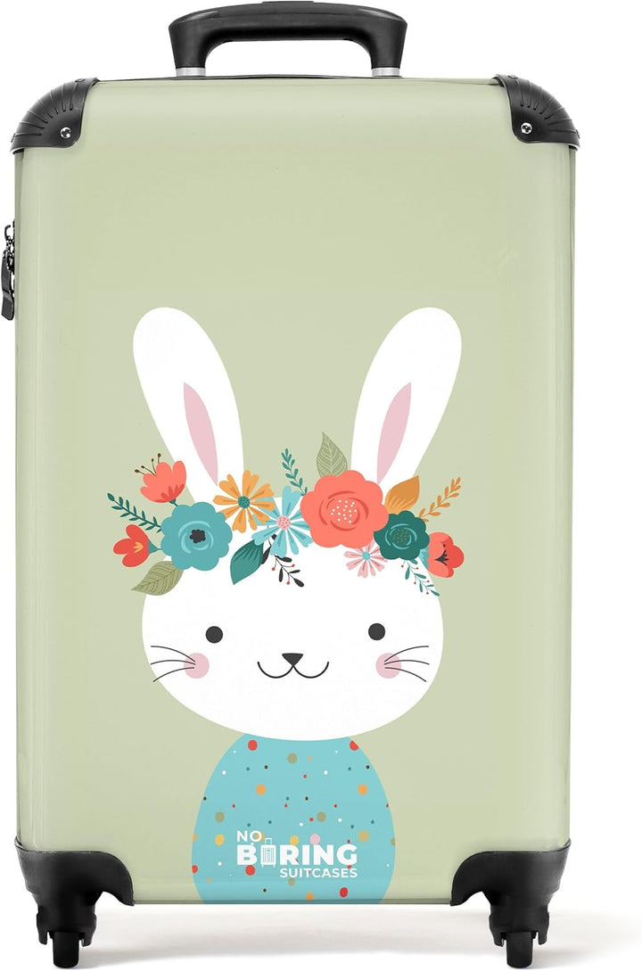 NoBoringSuitcases.com® Kinderkoffer Koffer handgepäck Trolley - Kaninchen - Blumen - Illustration -