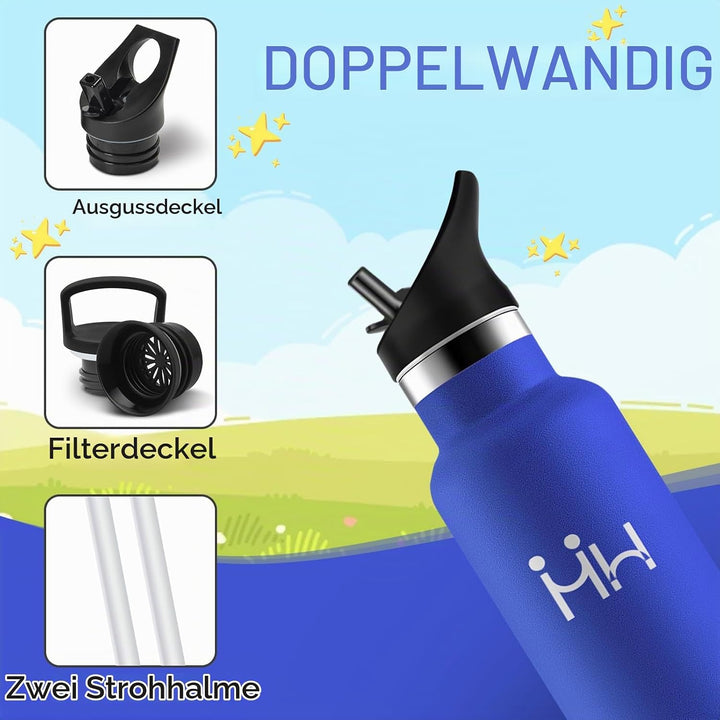 HoneyHolly Trinkflasche Edelstahl 500ML, BPA-Frei, Trinkflasche Kinder, Auslaufsichere Isolierflasch