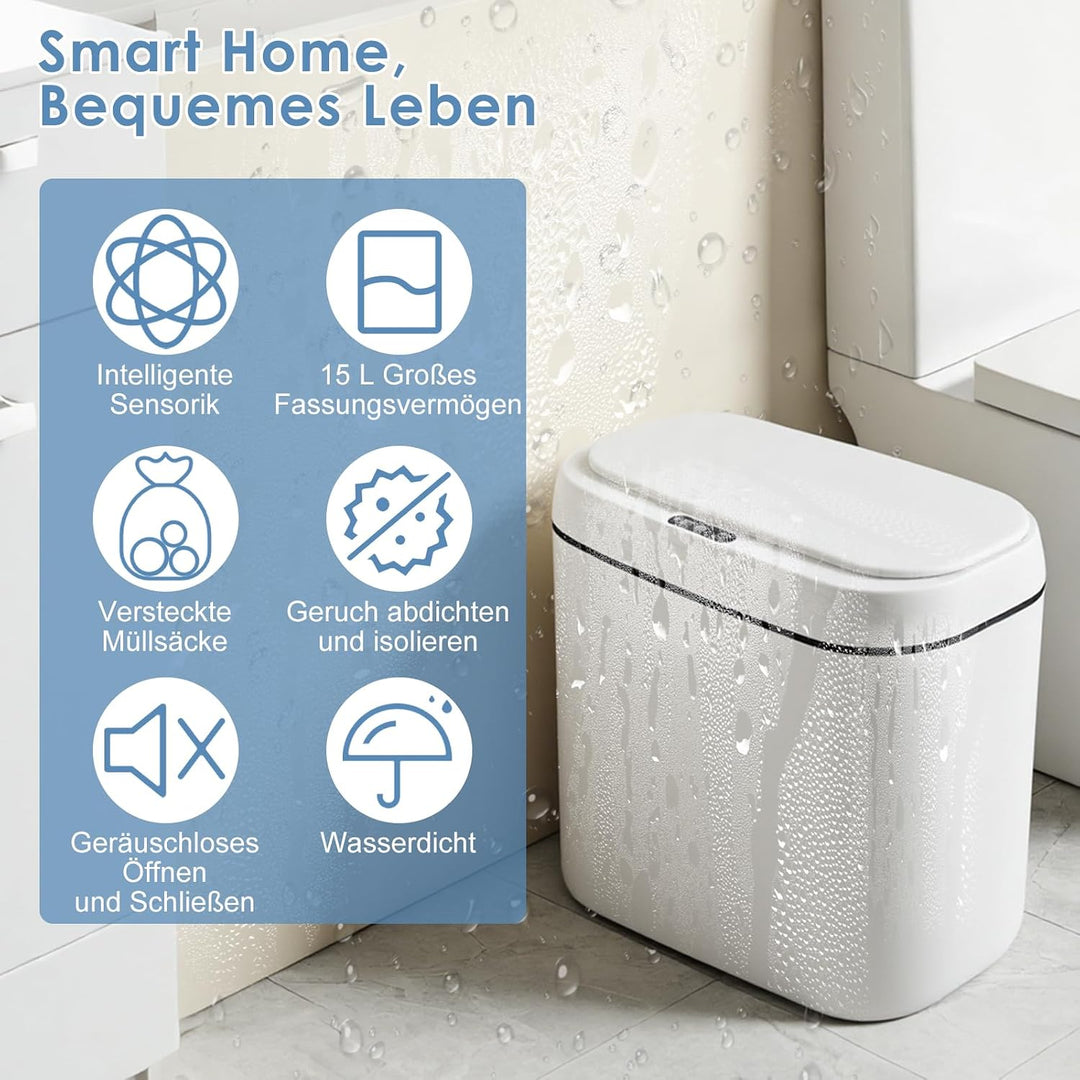 15L Mülleimer mit Sensor, Automatik Touchless Mülleimer mit 3 Modi, Sensor Mülleimer, Schnelle Reakt