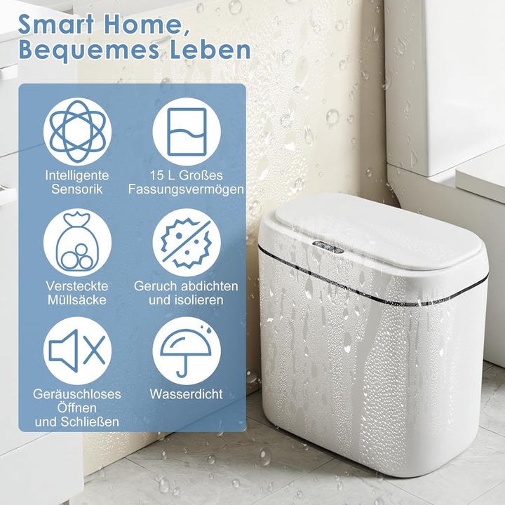 15L Mülleimer mit Sensor, Automatik Touchless Mülleimer mit 3 Modi, Sensor Mülleimer, Schnelle Reakt