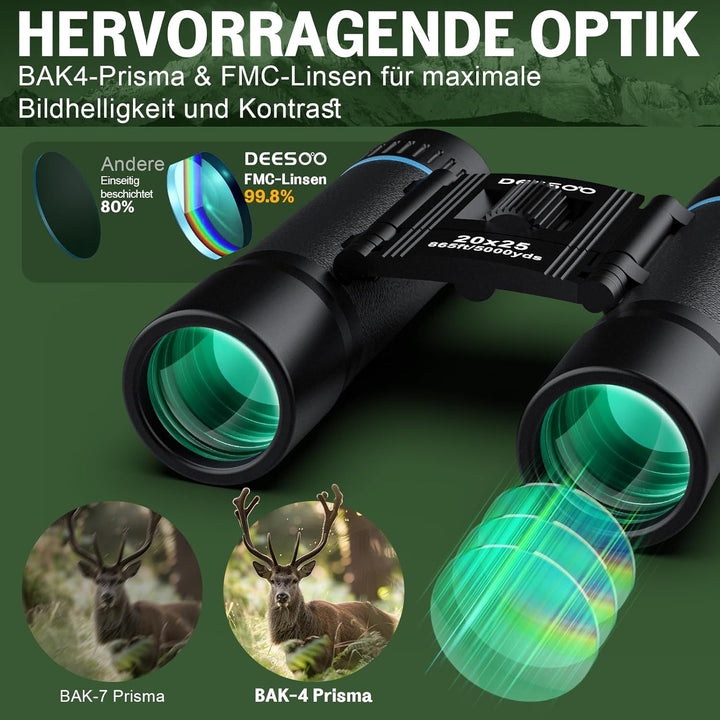 20x25 Kleines Fernglas Erwachsene und Kinder - Deesoo Kompakt Fernglas für Vogelbeobachtung Jagd - M