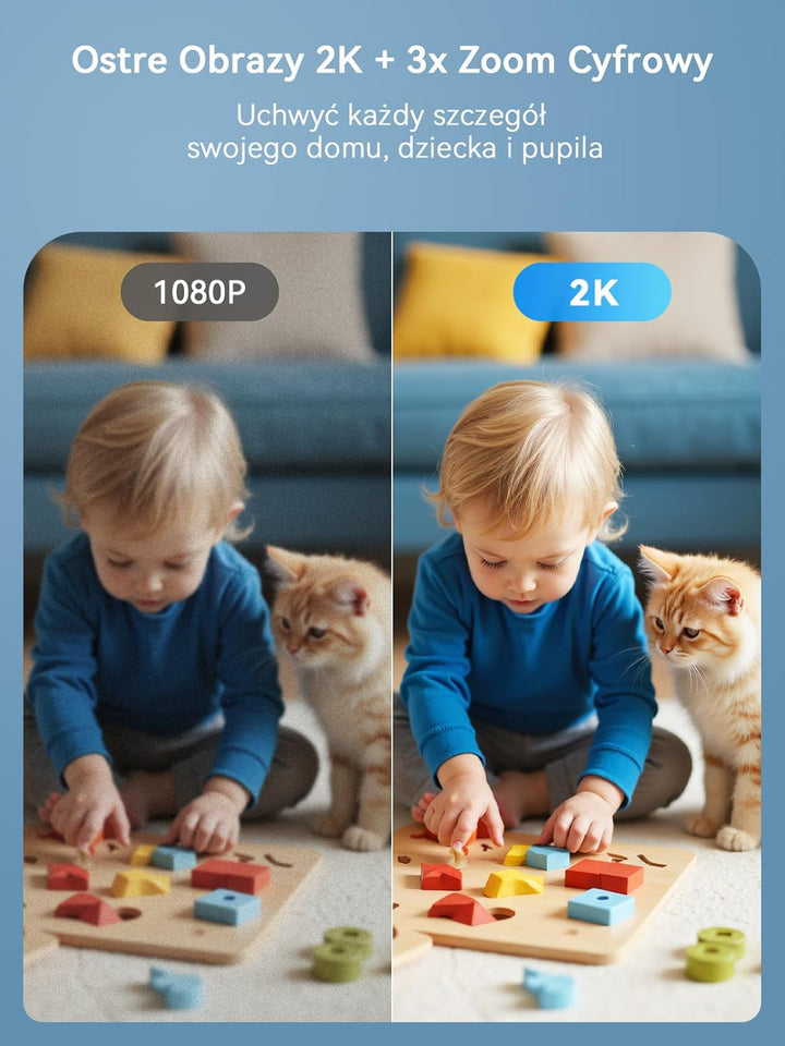 Outinput 2K Plug-in Überwachungskamera Innen, WLAN Indoor Kamera mit Nachtsicht, Hundekamera mit App