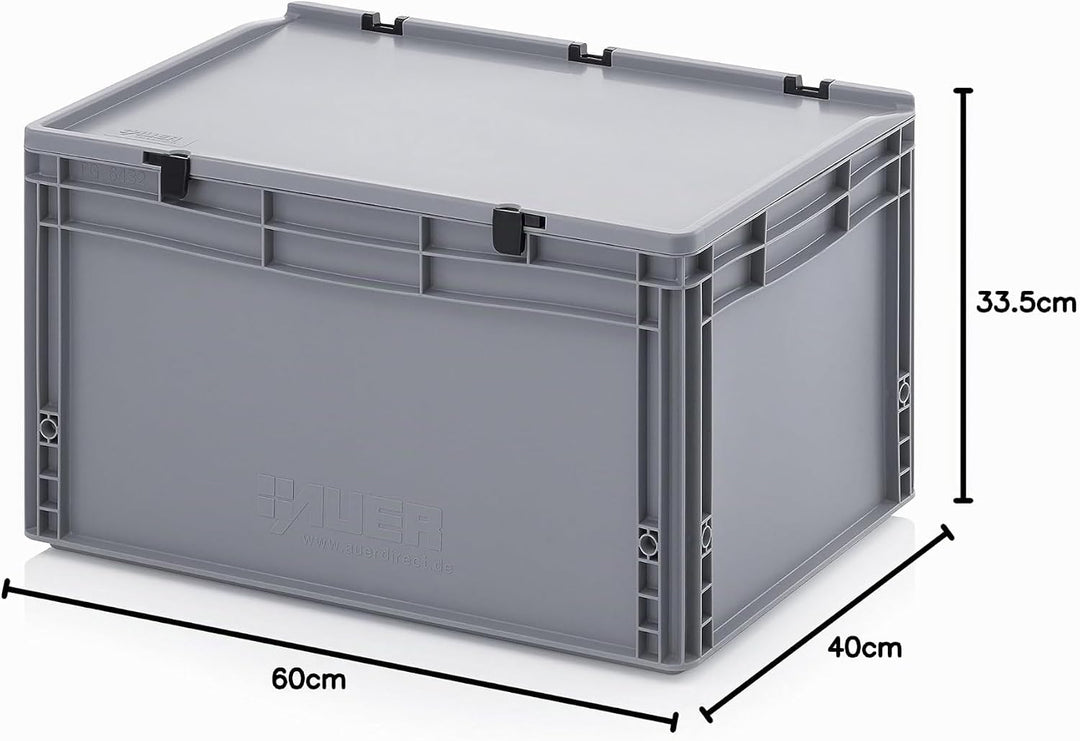 Auer Packaging Eurobehälter-Eurobox 60 x 40 x 33,5 cm mit Scharnierdeckel inkl. gratis Zollstock