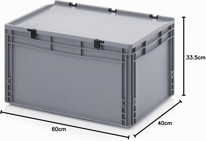 Auer Packaging Eurobehälter-Eurobox 60 x 40 x 33,5 cm mit Scharnierdeckel inkl. gratis Zollstock