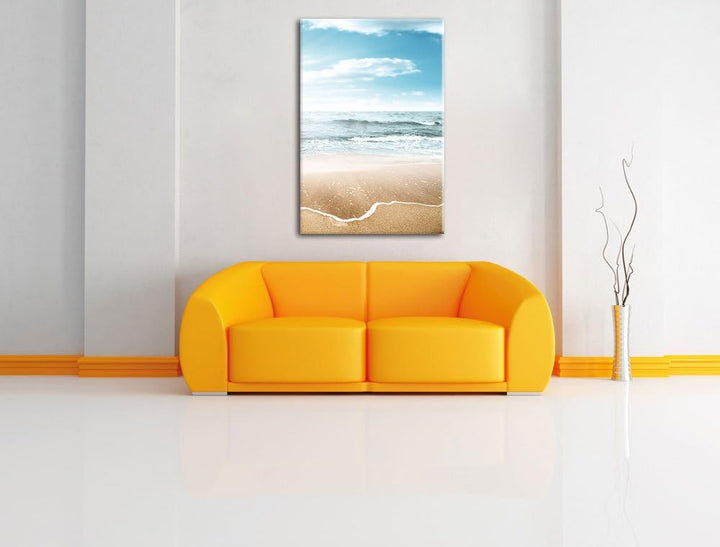 Pixxprint Sonnenschein Beach Strand Blauer Himmel, Format: 100x70 auf Leinwand, riesige Bilder ferti