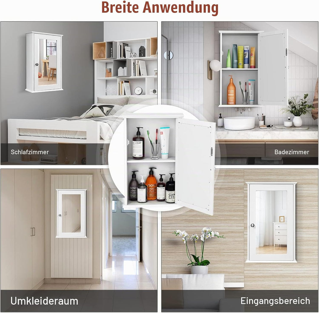 GIANTEX Hängeschrank mit Spiegel, Spiegelschrank Wandschrank eintürig, Badschrank Badezimmerschrank