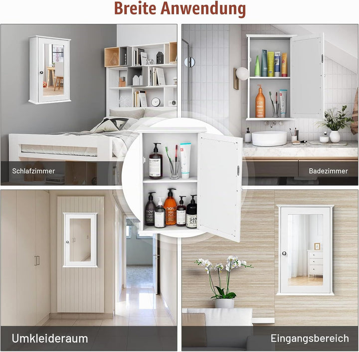 GIANTEX Hängeschrank mit Spiegel, Spiegelschrank Wandschrank eintürig, Badschrank Badezimmerschrank