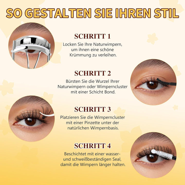 QUEWEL Wimpern-Extensions 320 Stück 30D+40D, DIY Lash Extension Set, Cluster Lashes mit Wimpernklebe