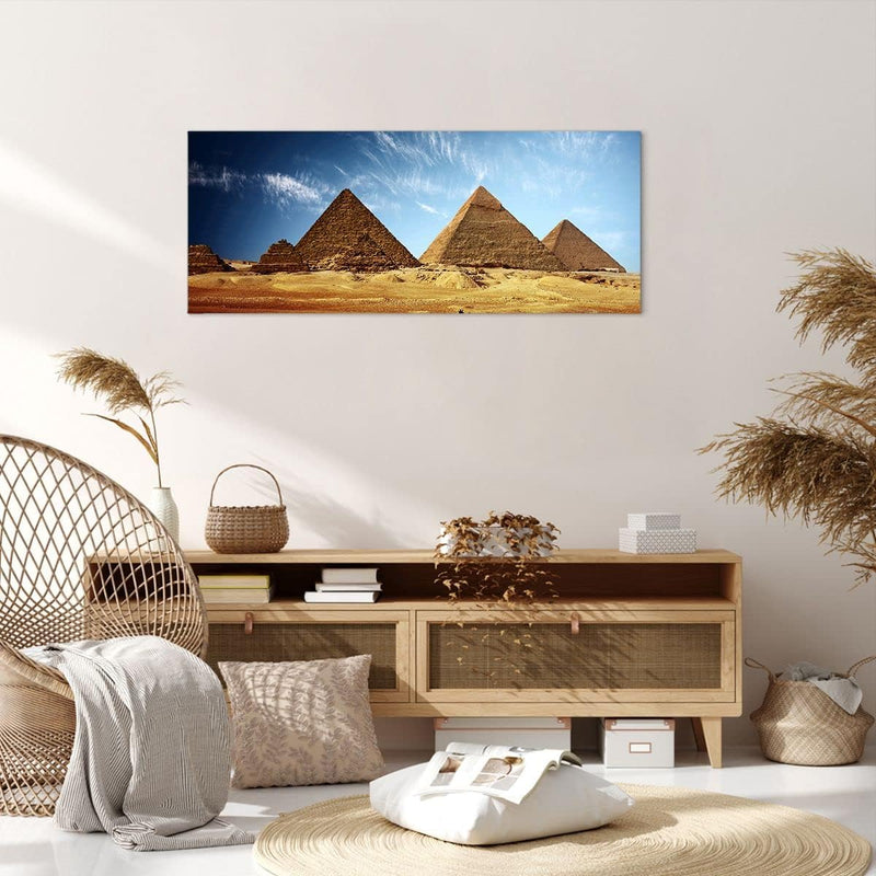 Wandbilder Dekoration Wohnzimmer Pyramide Wüste Sand Panorama Bilder auf Leinwand 120x50cm Leinwandb