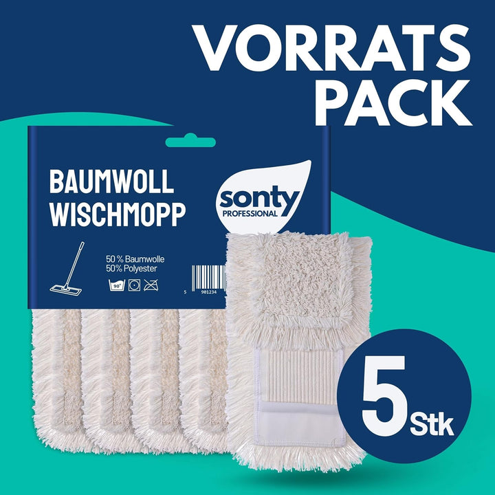 Sonty 5 Stück Mopp, Baumwollmop, Wischmop Premium Tufting 40cm (5), 5