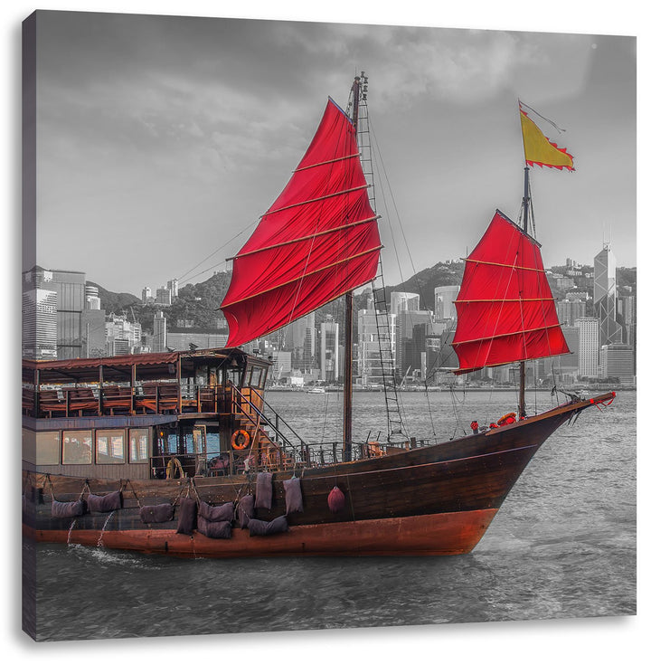 Pixxprint Segelschiff mit Segeln 70x70cm Leinwandbild Wandbild Kunstdruck, 70x70