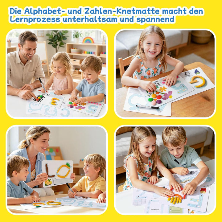 VBACALA Alphabet- und Zahlen-Knete für Kinder ab 3 Jahren – doppelseitig ABC-Karten mit Formen, Lern