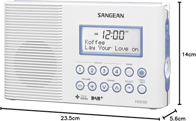 Sangean H-203D H-203 Tragbares Radio | Wasserdichtes DAB + und UKW-Radio | Digitale badradio | Mit T