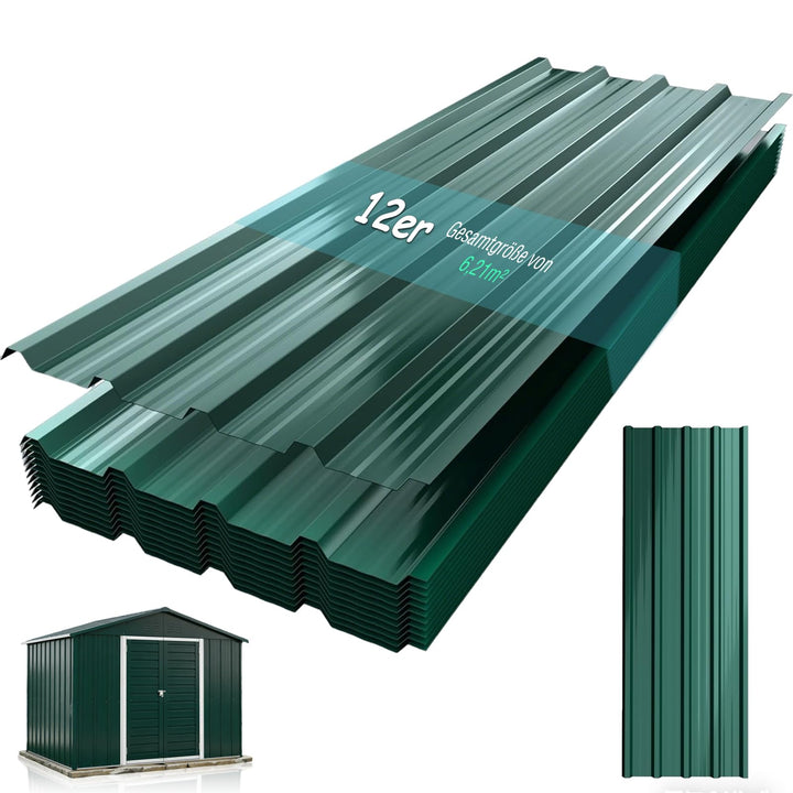 12er Set Profilblech Trapezblech, 115x45cm (6,21m²) Verzinkt Metall Dachplatten Wellblechplatten, Gr