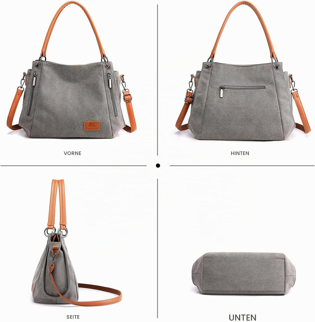 NICOLE &amp; DORIS Damen Handtaschen Gross Canvas Schultertasche Frauen Umhängentasche mit Abnehmbarem S