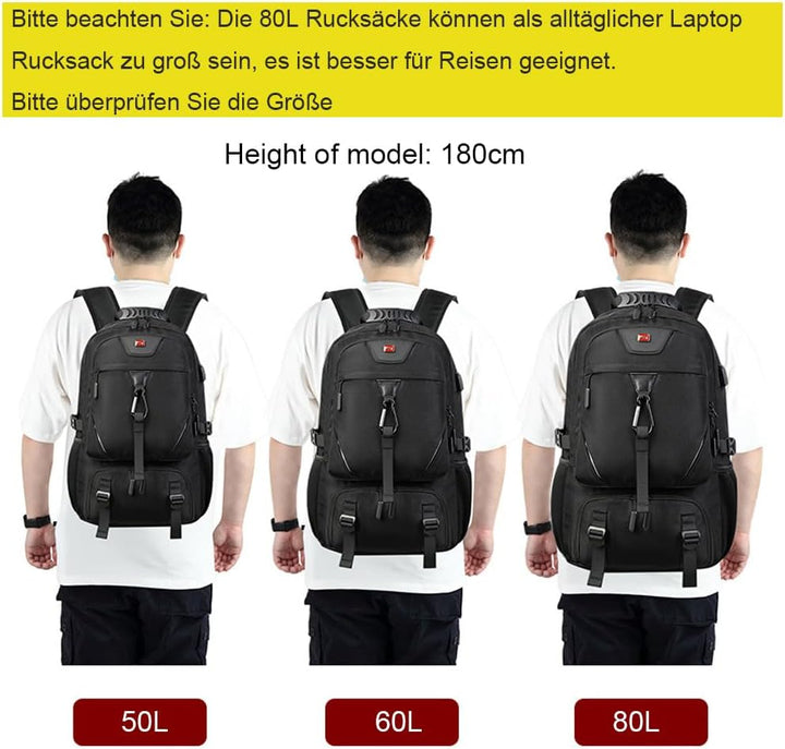50L 60L 80L Reiserucksack Herren Gross, Erweiterbar Handgepäck Rucksack,17-Zoll Laptoptasche Rucksac