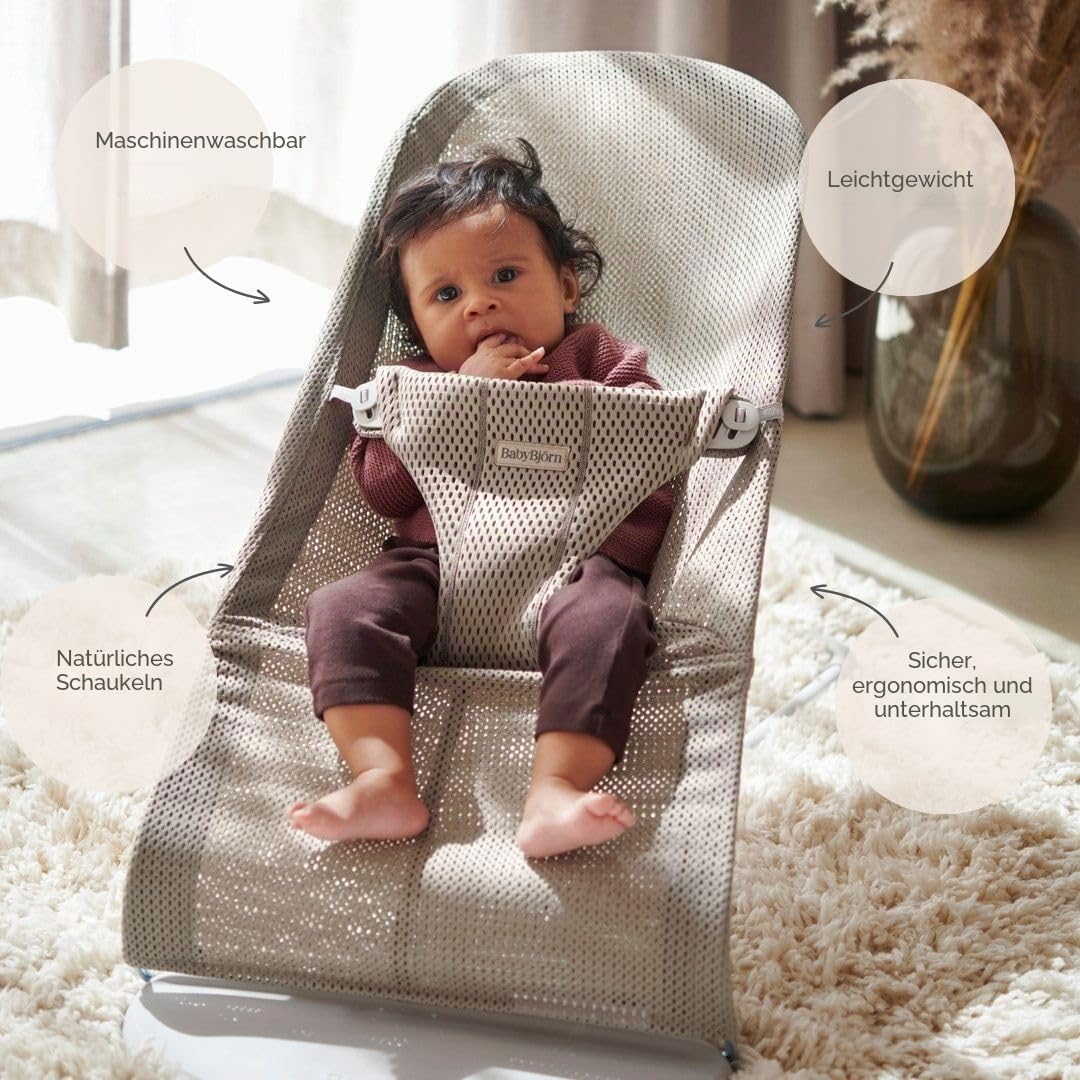 BabyBjörn Babywippe Bliss, Netzstoff, Grau-Beige Grau-Beige Netzstoff, Grau-Beige Netzstoff