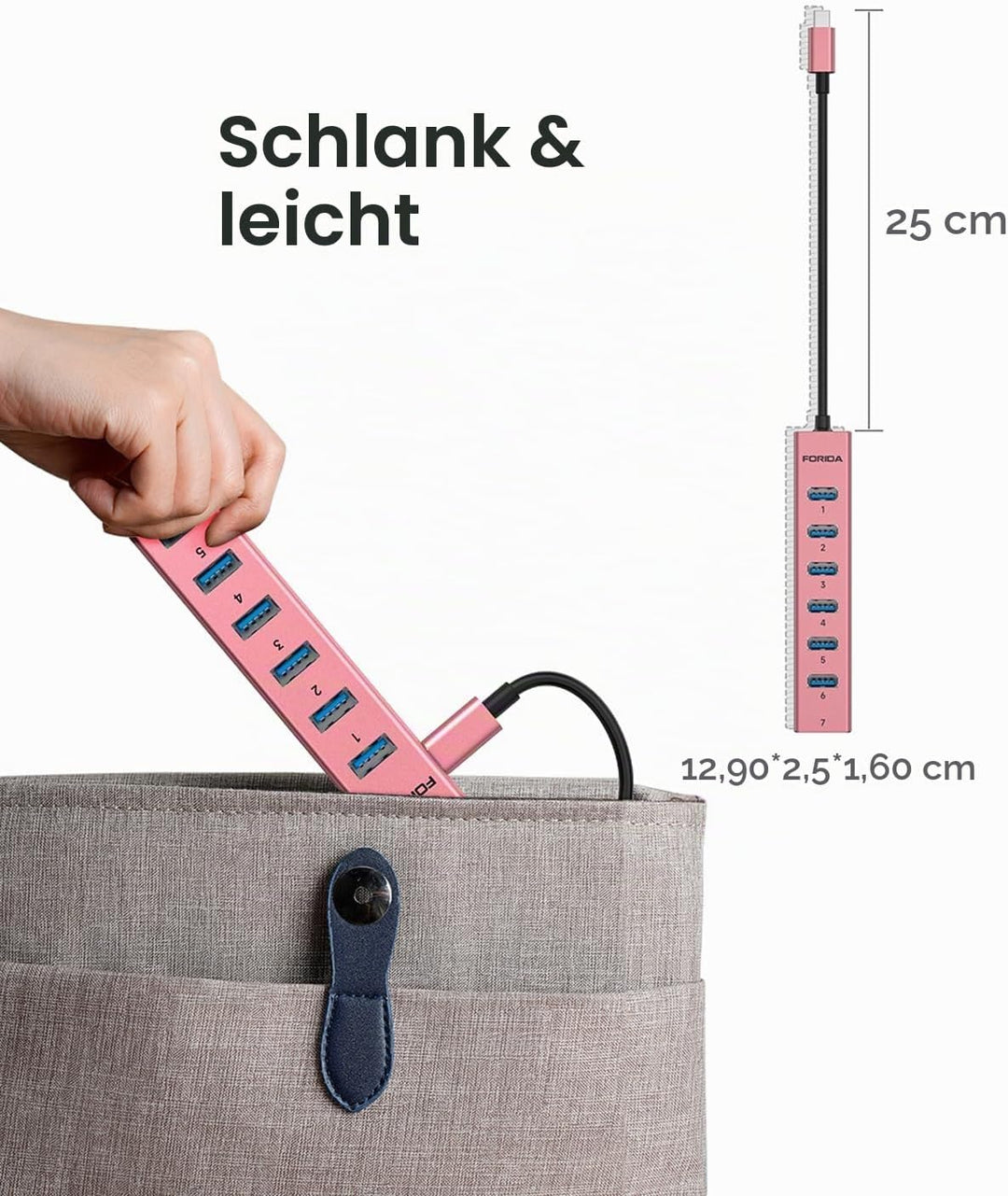 FORIDA Multiport USB C Hub 3.0, USB Verteiler mit 5Gbps Datenübertragung, MacBook Adapter zu USBC Re