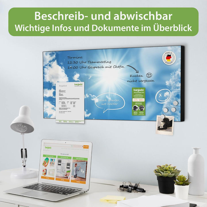banjado Magnettafel schwarz 78 x 37cm / Magnetwand Metall/Magnetpinnwand als Memoboard/Pinnwand Magn