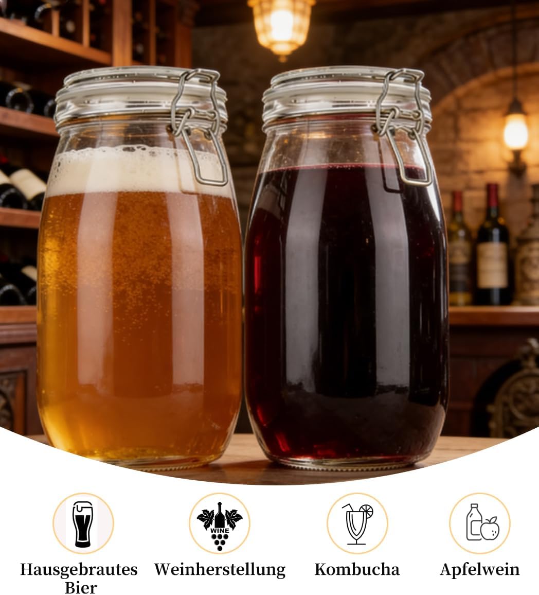 1.5L Einmachgläser, 2 Stück Fermentierglas Premium Einmachgläser mit Bügelverschluss Gläser mit Deck