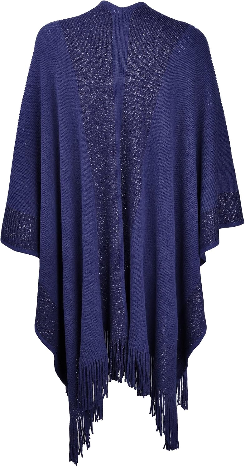 ZLYC Damen Weiche Schlichte Poncho Capes Retro Cardigans Pullover Navy, Navy