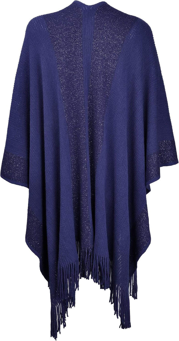 ZLYC Damen Weiche Schlichte Poncho Capes Retro Cardigans Pullover Navy, Navy