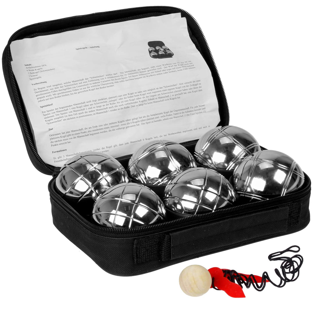 FunTomia Boccia Kugeln Set, Boule Kugeln mit 6X Metall-Kugeln 73mm, 720g, 1x Holz-Kugel, 1x Abstands