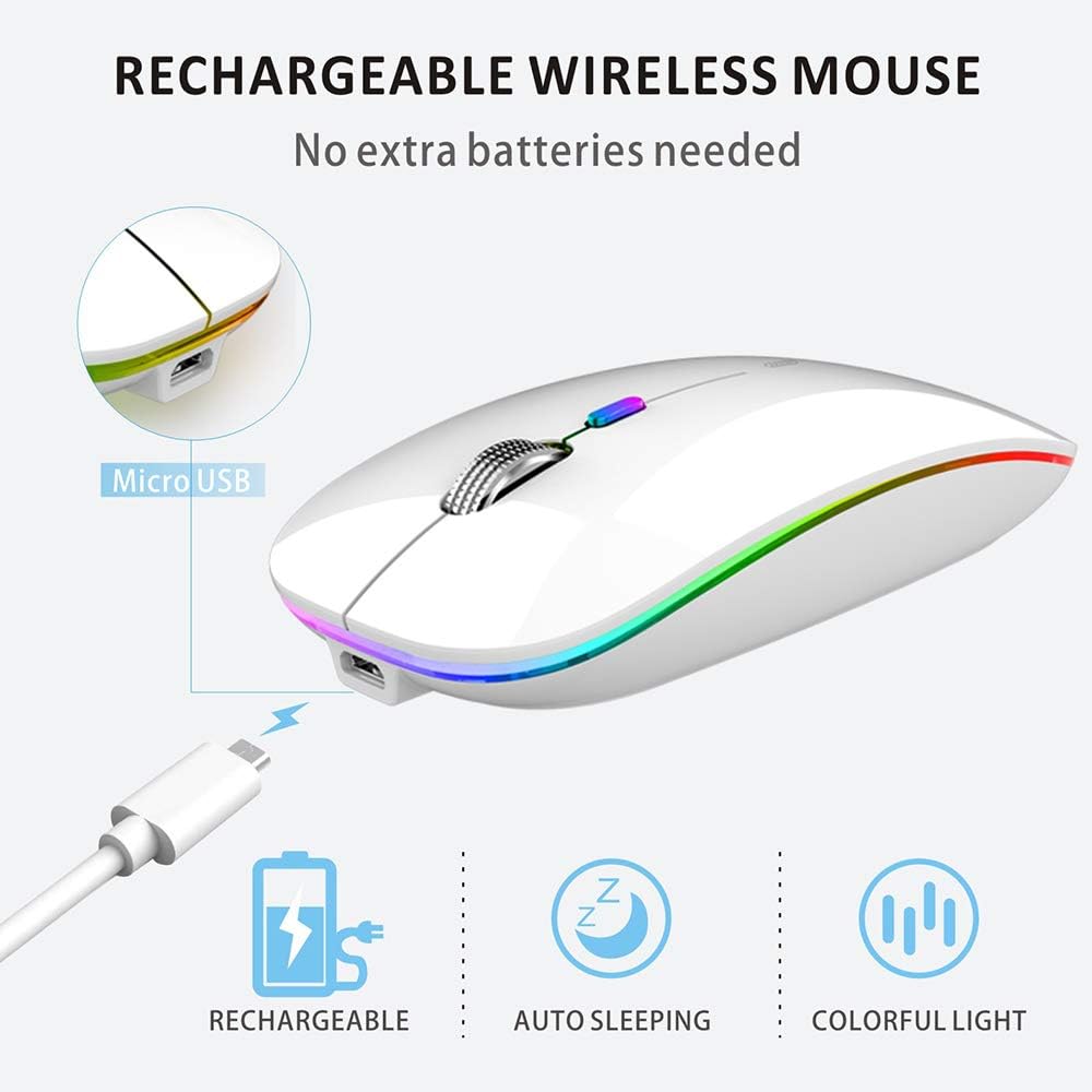 Uiosmuph G12 Maus Kabellos, LED 2.4G Leise Funkmaus Wiederaufladbar Wireless Mousemit Nano-USB-Empfä
