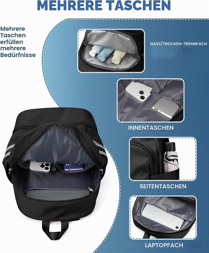SZLX Sportrucksack für Frauen mit Schuhfach und Nasstasche Faltbarer Handgepäckrucksack Grosser Reis