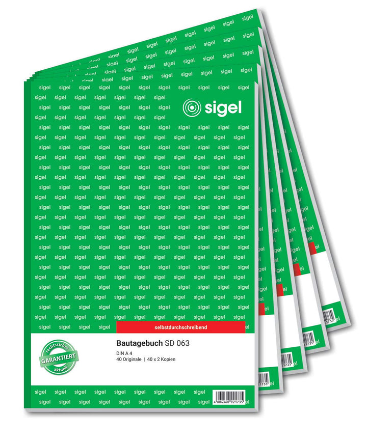 SIGEL SD063/5 Bautagebuch A4, 3x40 Blatt, selbstdurchschreibend, 5 Stück 5 Stück Single, 5 Stück Sin