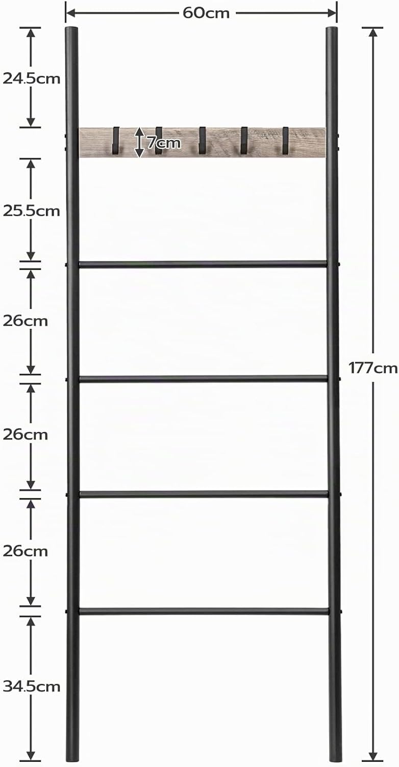 HOOBRO Handtuchleiter, Handtuchständer, Handtuchhalter, Kleiderständer, 5 abnehmbare Haken, 60 x 177