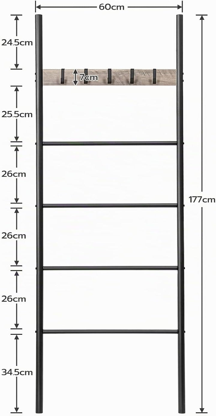 HOOBRO Handtuchleiter, Handtuchständer, Handtuchhalter, Kleiderständer, 5 abnehmbare Haken, 60 x 177
