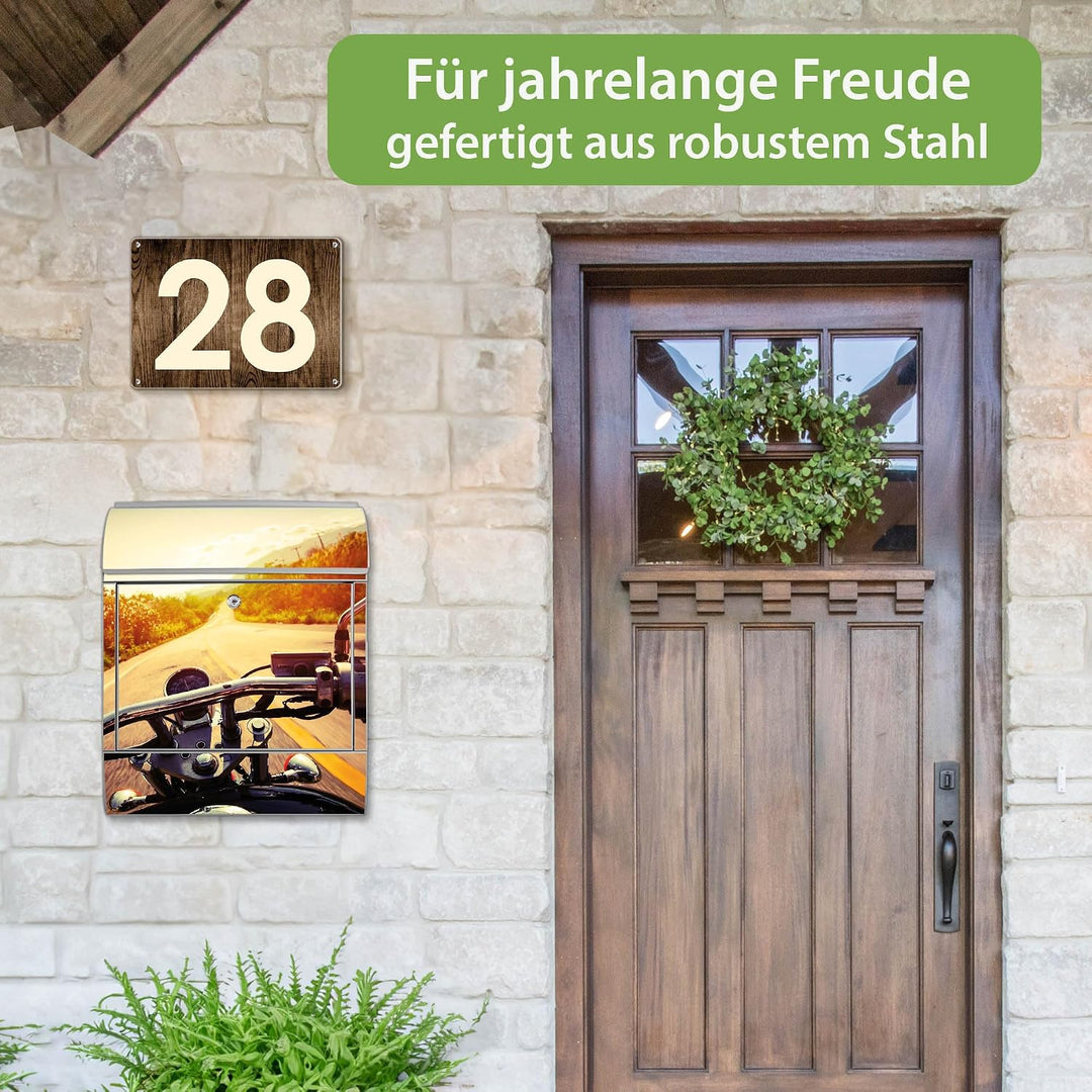 banjado® Design Briefkasten mit Motiv Easy Rider 39x47x14cm &amp; 2 Schlüssel - Briefkasten Stahl Silber